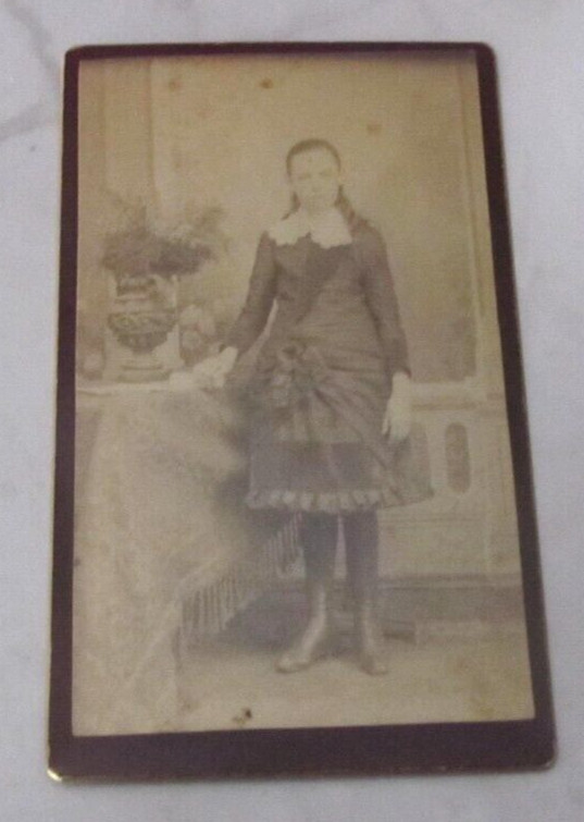 Vintage Cabinet Card Photo Antique Original Candid Girl Portrait Black Gold Edge