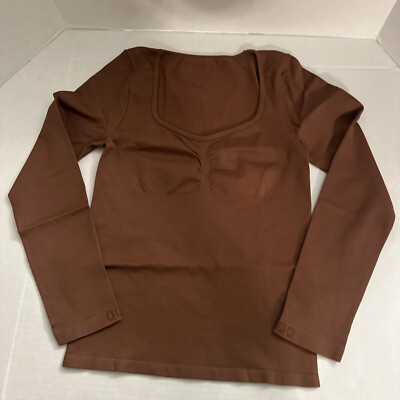 Medium OQQ Women's 2 Piece Crop Tops Long Sleeve Square Neck Underscrubs Stretch