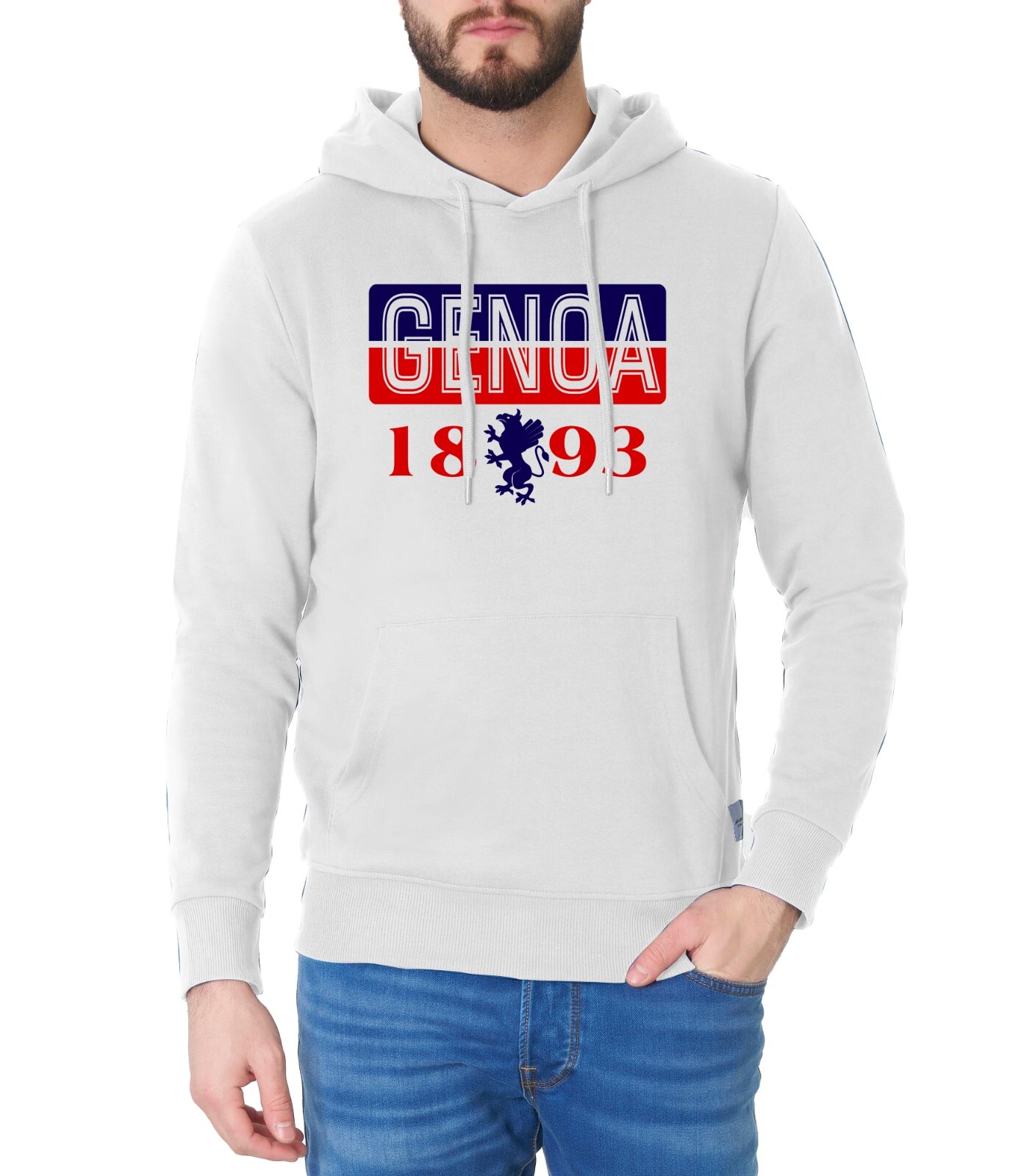 Footex Sudadera Con Capucha Con Bolsillos Marsupio Blanca Genoa 1893 Grifone