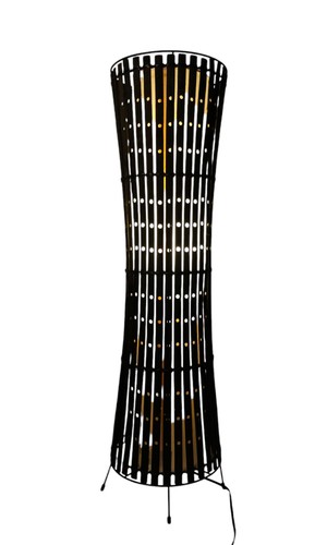 Franco Albini Style Wood Strips Tiki Tropical Look Rattan Floor Lamp 38" Tall - Picture 5 of 8