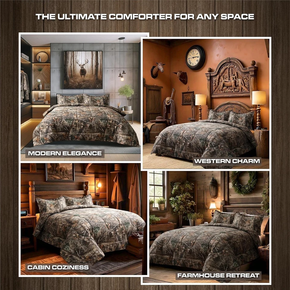 Juego de edredón Realtree Edge camuflado king 3 piezas de polialgodón rústico casa de campo cama Foto 4 de 4