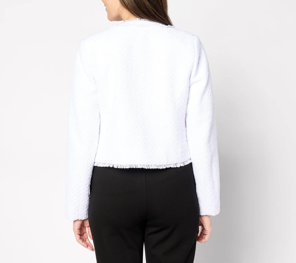 NUEVO Blazer Susan Graver Reg 16 Tweed Recortado con Detalle de Flecos Blanco QVC 1917 Foto 2 de 4