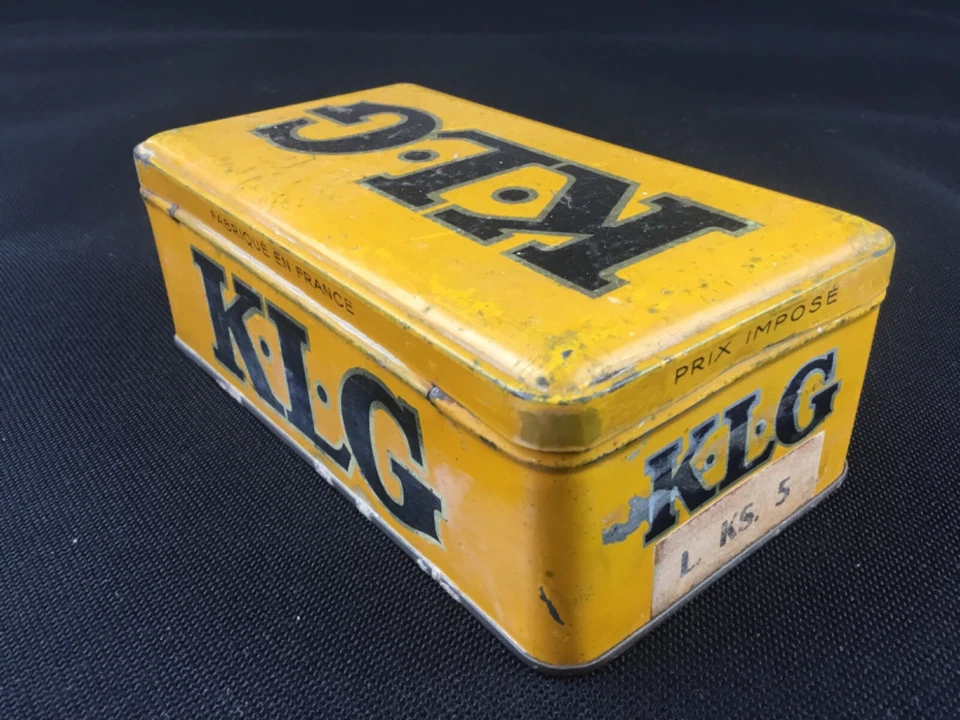 Ancienne boîte à bougies KLG en tôle jaune Déco vintage garage - Photo 3/4