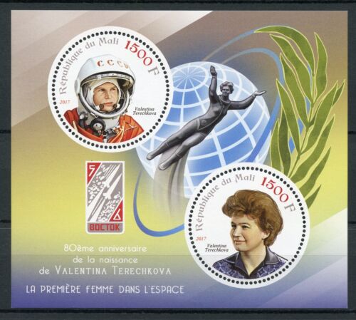 Estampillas Mali 2017 montadas sin montar o nunca montada Valentina Tereshkova 80o día primera mujer en el espacio 2v M/S - Imagen 1 de 1