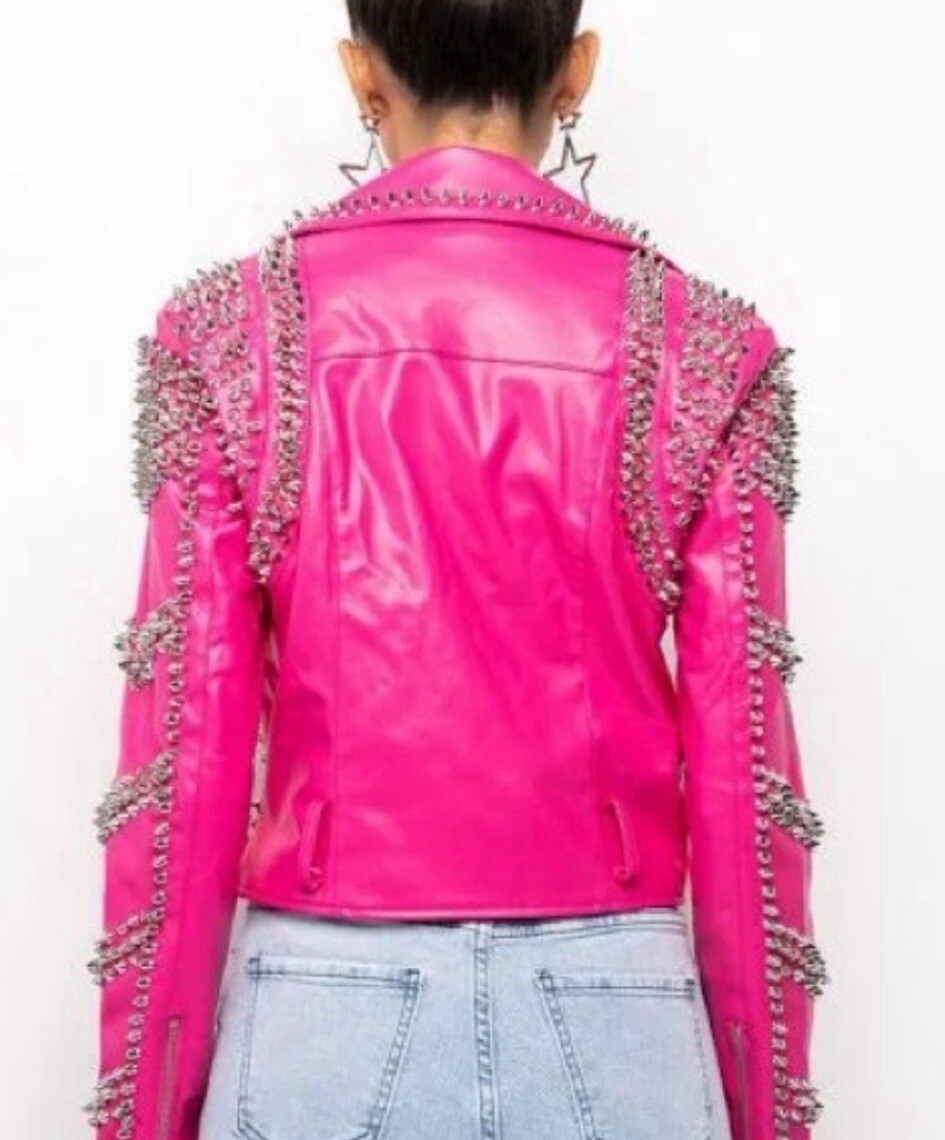 AZALEA WANG Pink SOFI-X Faux Vegan Leather Studded Studs
