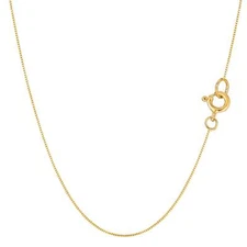 14k Real Solid Gold Mirror Box Chain Necklace, 0.45mm (20 Inches)