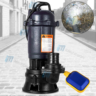 2HP Cast Iron Sewage Submersibl Pump 6498GPH w/26ft Cord Float Switch 110-120V