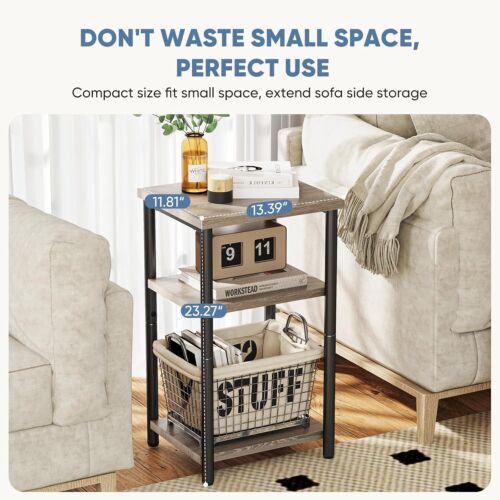3-Tier End Table Small Side Table Storage Shelf Nightstand with Adjustable Feet - Picture 23 of 26