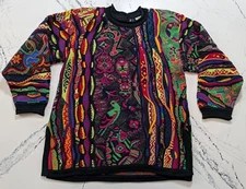 RARE Vintage 90's COOGI Vivid Animal Jungle Colorful 3D Knit Sweater Large, NICE