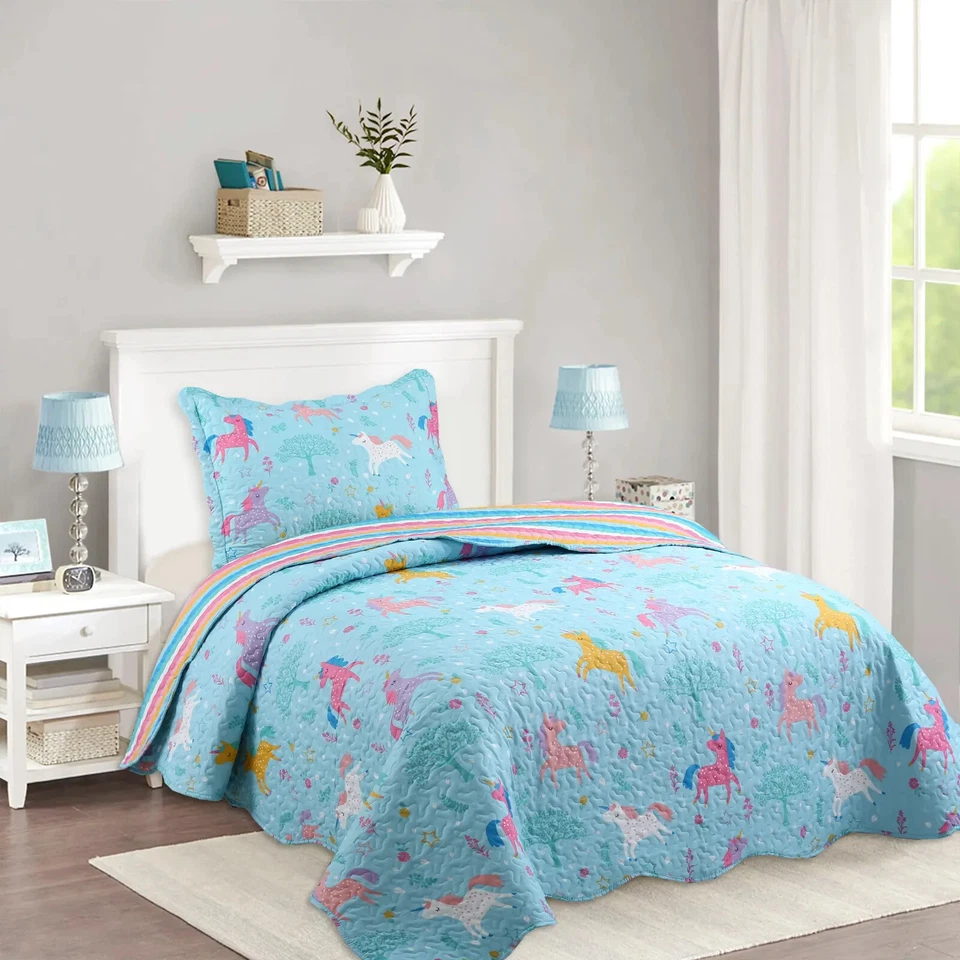 2/3 Piece Kids Quilt Bedspread Set Throw Blanket - Imagem 4 de 4