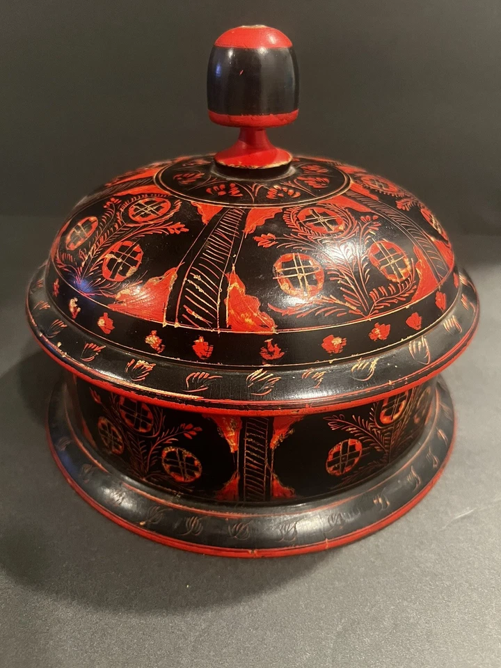 Tazón de especias afgano rojo y negro vintage Foto 2 de 4