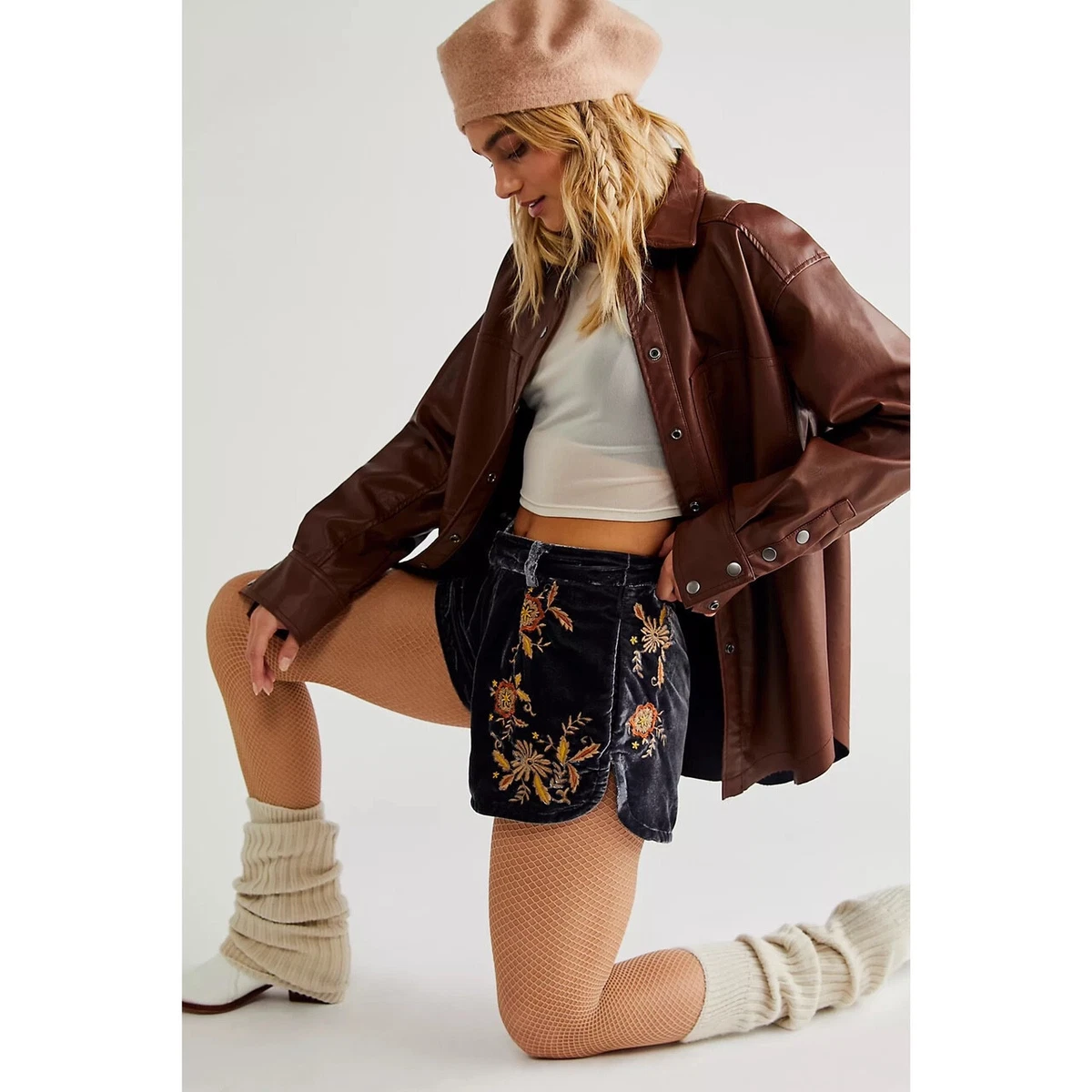 Free People Wild Roses Embroidered Velvet Shorts 10 MSRP 198 eBay