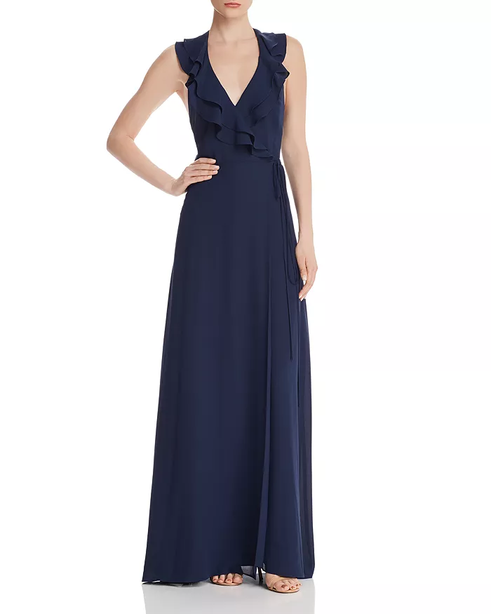 Wayf Womens Riley Ruffled Sleeveless Wrap Dress Navy M
