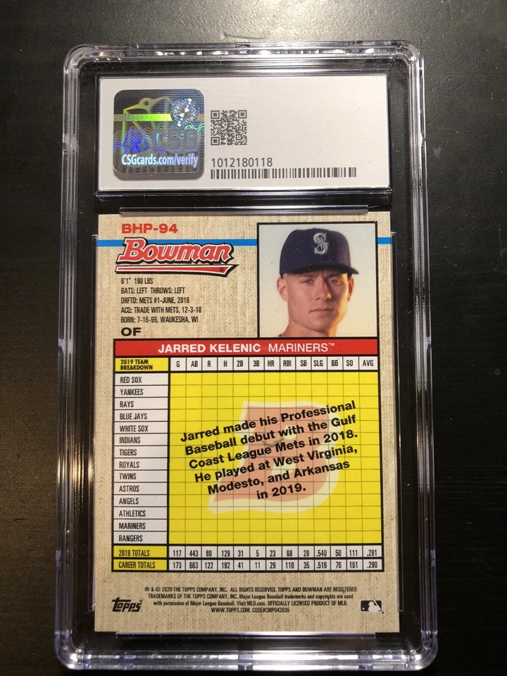 2020 Bowman Heritage Jarred Kelenic #BHP-94 Variation CSG 9.5 Mariners Gem Mint - Image 2 of 2