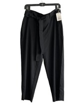 Women's High-Rise Straight Leg Trouser Sz 6 Tie Waist Pants A New Day Black NWT