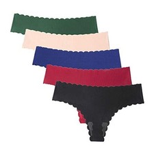Seamless for Women, No Show Panties V-waisted Stretch Large Thongs 5 Pack-a