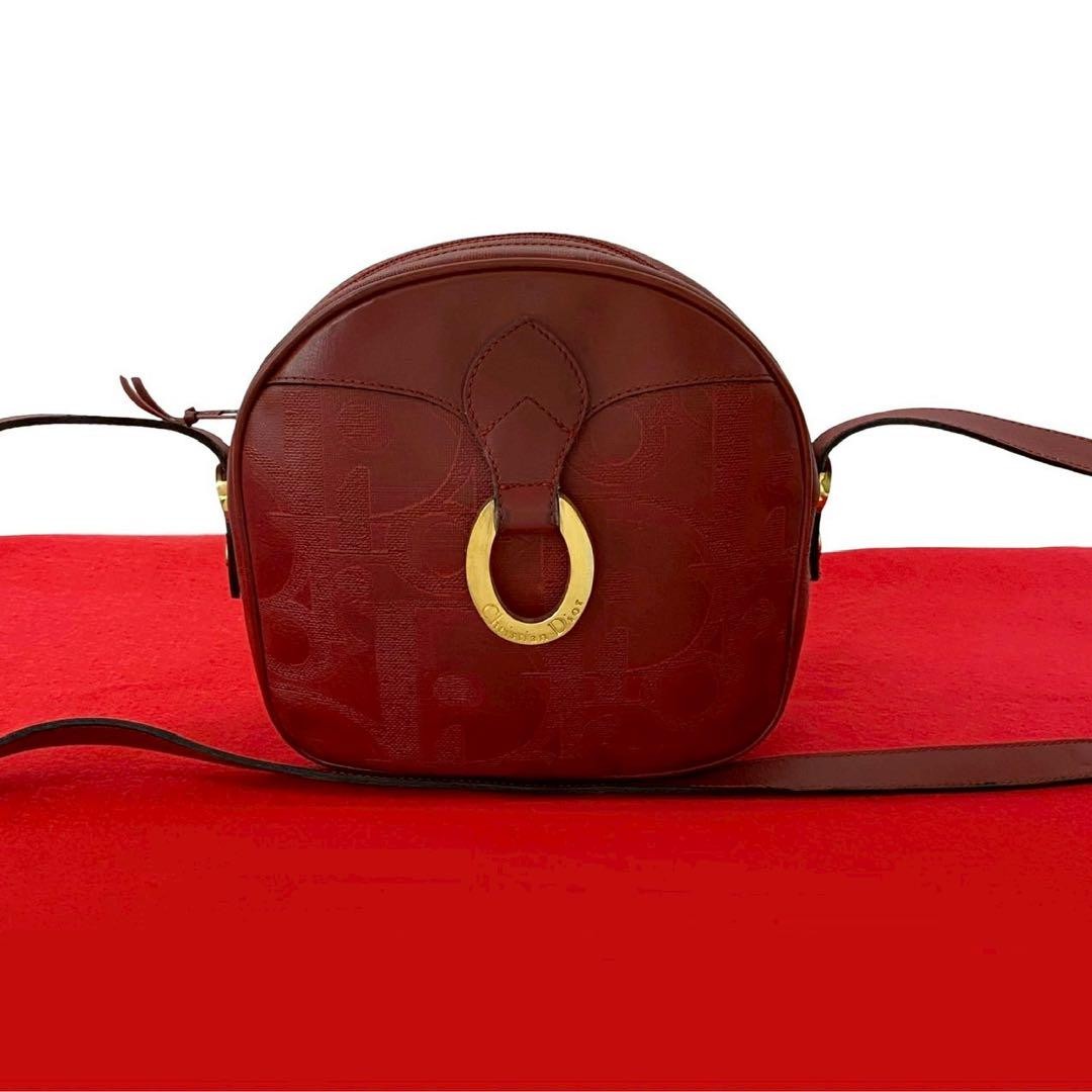 Christian Dior Red Logo Leather Crossbody Bag Pochette Small New