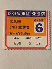 1980 WORLD SERIES TICKET STUB - 10/21/80 GAME 6 - PHILLIES WIN 1ST CHAMPIONSHIP