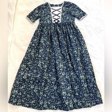 Homemade Floral Pioneer or German Dress, Blue  Green
