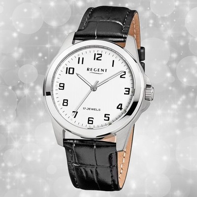 Armbanduhr Leder schwarz Herren Uhr Analog Regent Lederarmband URF1570