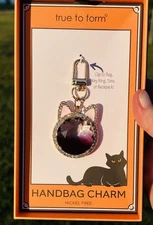 TRUE TO FORM HALLOWEEN BLACK CAT CRYSTAL RHINESTONE HANDBAG CHARM NWT & BOX