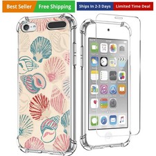 for iPod Touch 7/6/5 Case, Pink Sea Shell Art with Screen Protector Soft TPU ...