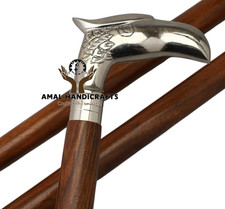 AMAL Vintage Antique Walking Stick Cane Wooden Brass Handle Head Father Gift