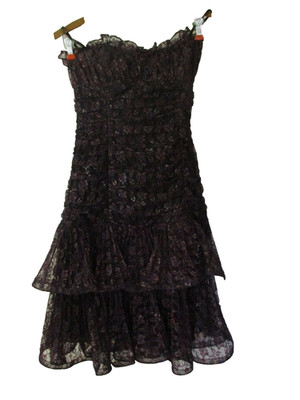 Betsey S Johnson Lace Maroon Strapless Party Dress ruffle 