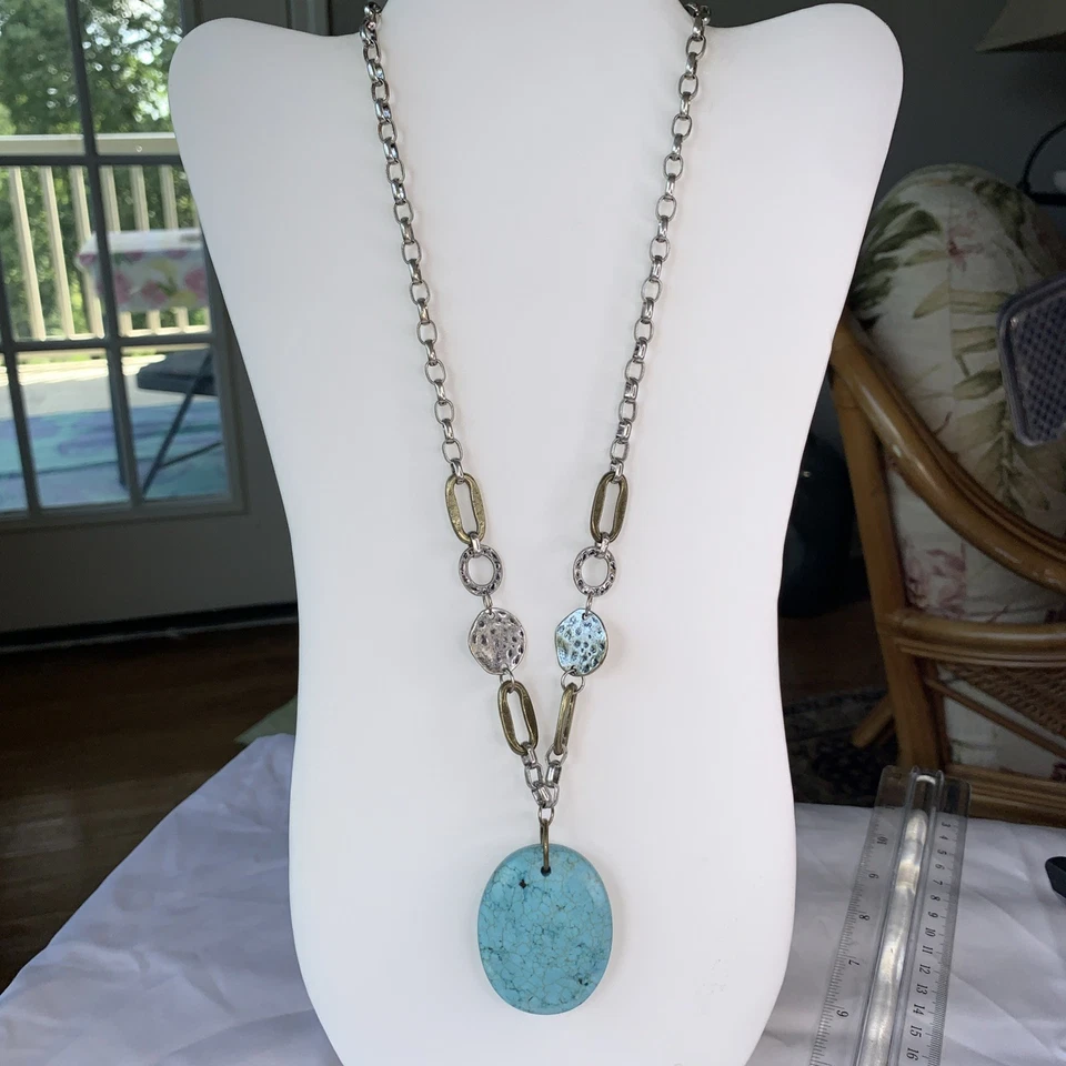 Cadena de Metales Mezclados Estilo Vintage Piedra “Turquesa” Lg Facéticada Rubí Foto 2 de 4