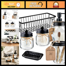 Rustic Mason Jar Bathroom Accessories Set - 6PC Black Decor for Home  Farmhouse