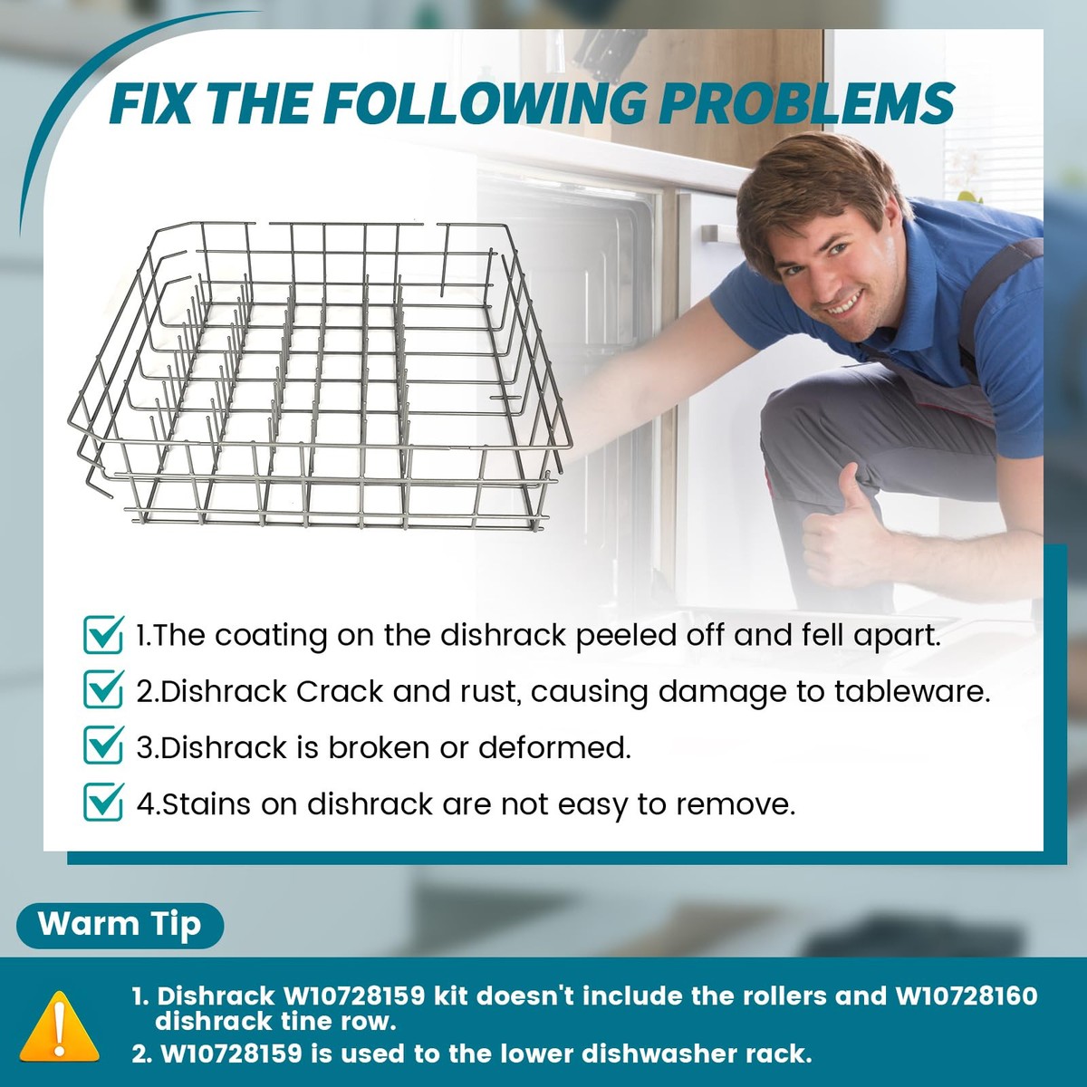 Replacement Dishwasher Bottom Rack – Fits Many KitchenAid, Maytag, Whirlpool & Kenmore Models 8 thumbnail image