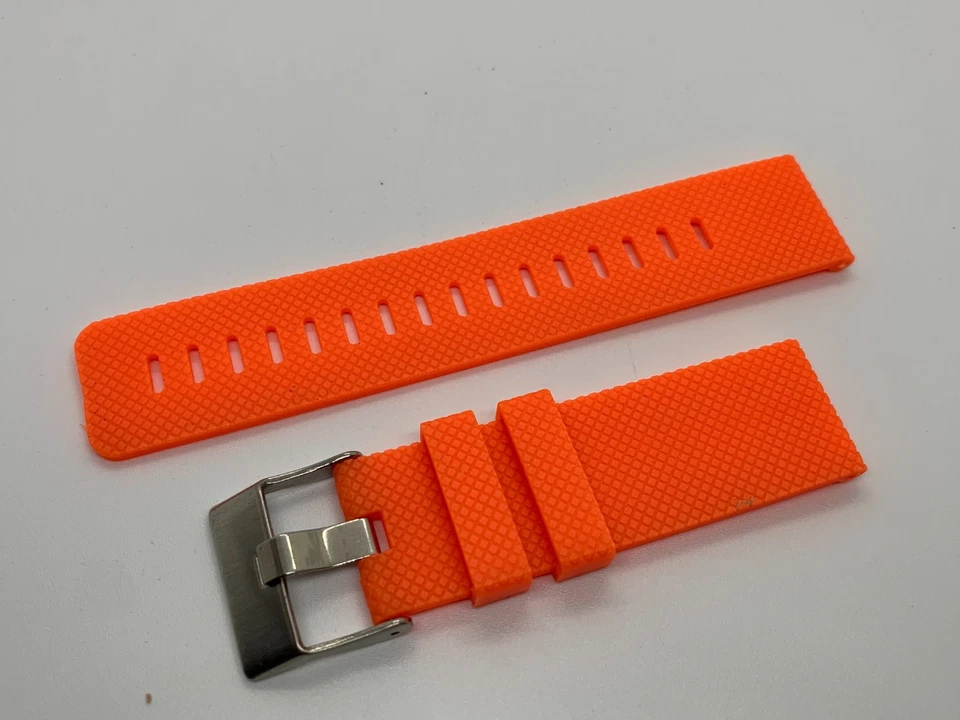 24 mm Orange Tire Tread Textured Quality Resin Watch Band Silver Buckle - Photo 1/1