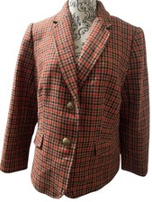Talbots Aberdeen Blazer Tweed Houndstooth Women s Size 14P Multicolor