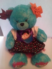 Blue Birthday Girl Bear Build a Bear Dress Cupcake Purse Hair Bows 04/2017