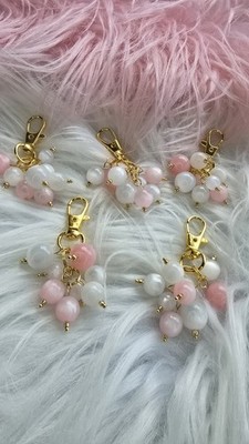 1 Stck. Weiß und Rosa Gemischte Perlen Schlüsselanhänger Taschenanhänger Beeren Charms