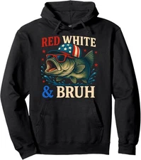 Patriotic Red White & Bruh America Fish Fishing 4th Unisex Hooded Sweatshirt