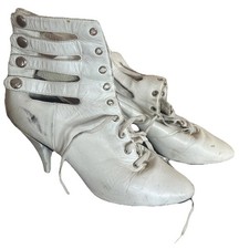 White Vintage Lace Up Heels Boots Stiletto Leather