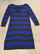 Express Sweater Dress Womens Medium Blue Striped V Neck Long Sleeve Pockets