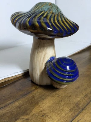 5.5" Ceramic Green and Blue Swirl Mushroom Statue Hippie Boho Decor - Image 1 of 4