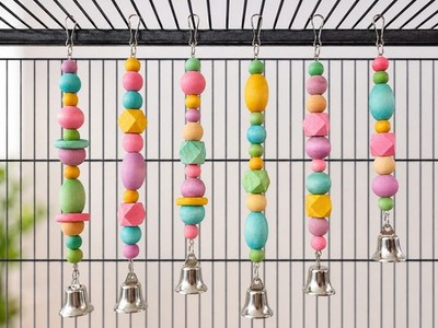 Handmade Stainless Steel Natural Wood Colorful Beaded Bird Toy With Bell
