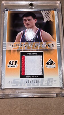 2003-04 YAO MING SP GAME USED AUTHENTIC PATCHES 3 COLOR PATCH #15/100 ROCKETS