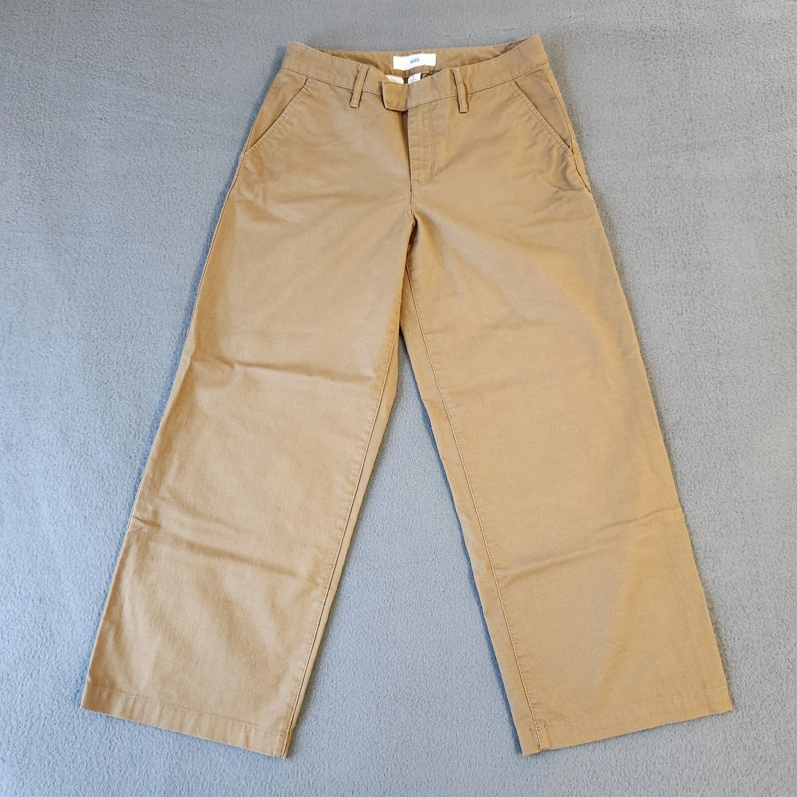 VANS Pantaloni Chino Donna 3 28 Cachi Gamba Larga Crop Skate Marroni Cotone Y2K