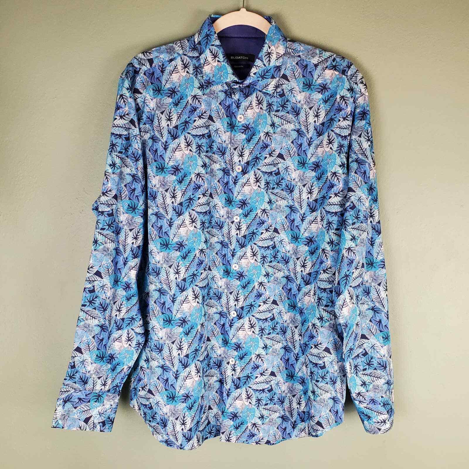 Bugatchi Tropical Leaf Allover Print Button Up Lo… - image 1
