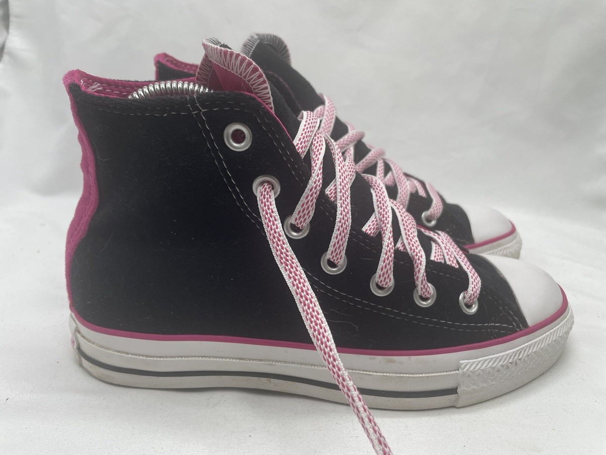 Converse All Stars Chuck Taylor High Top Black velvet W Hot Pink Trim  Women’s
