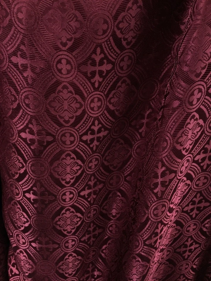 BURGUNDY LITURGICAL CROSS BROCADE FABRIC (60 in.) Sold By The Yard - Image 2 of 4