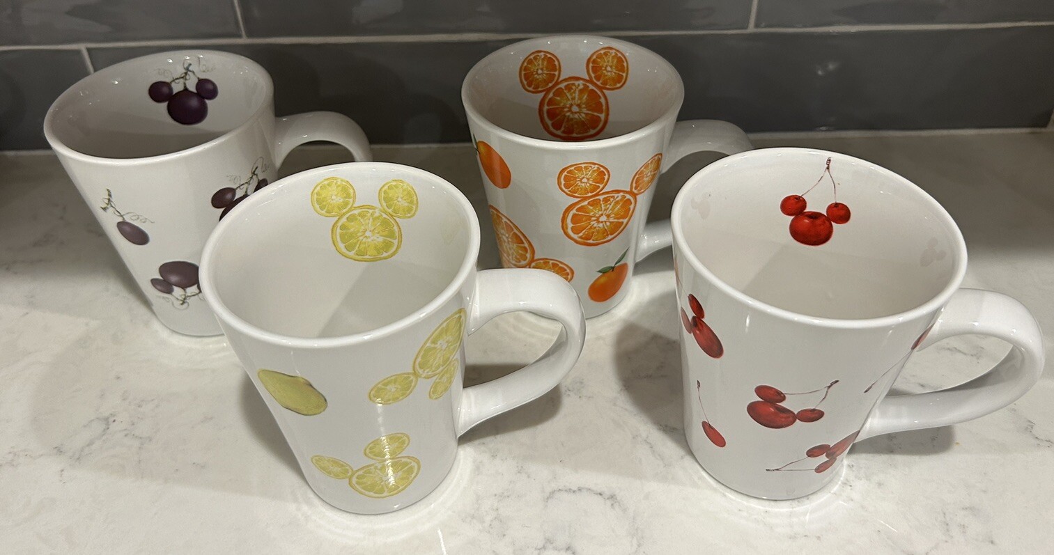 DISNEY Parks Hidden Mickey Fruit Coffee Mug Grapes Lemon Orange Cherry Vintage