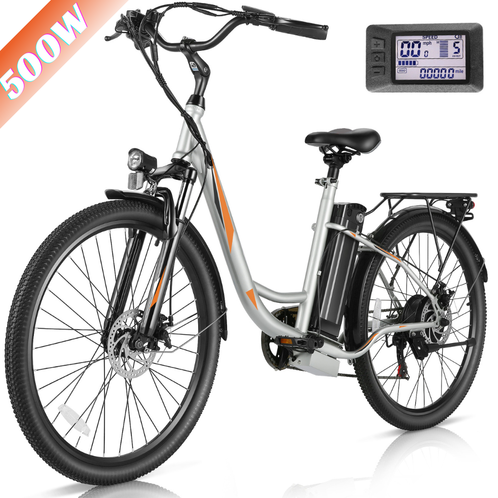 26in Electric Bike 500W 48V Commuting E-Bike 7-Speed Cruiser