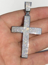 Real 925 Silver Large Iced Cross Hip Hop Pendant 2.5CT MOISSANITE Passes Tester