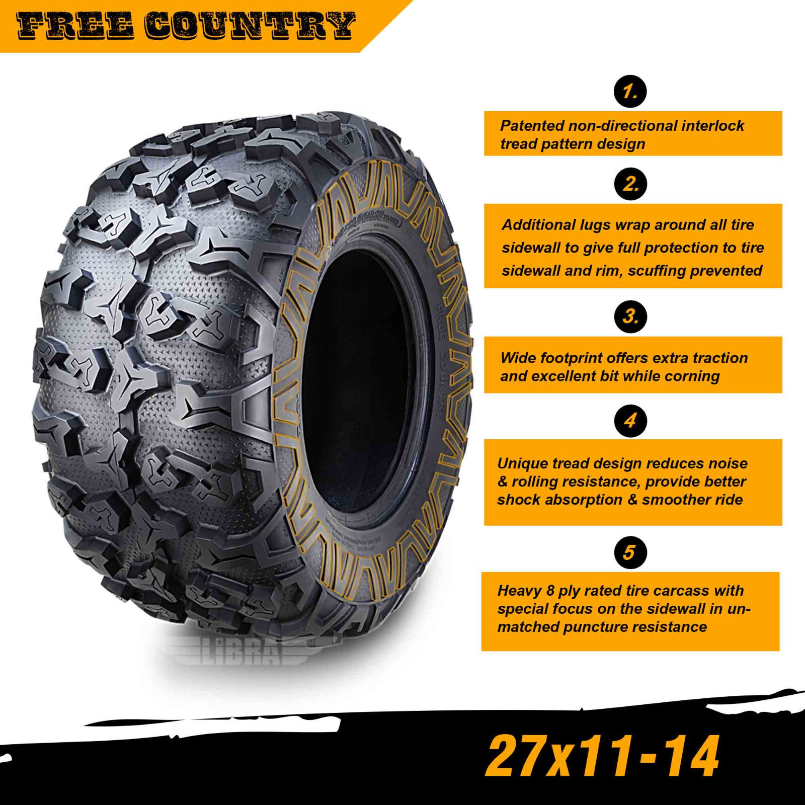 2 FREE COUNTRY ATV Tires 27x11x14 1420 CanAM COMMANDER 800R/1000R XT