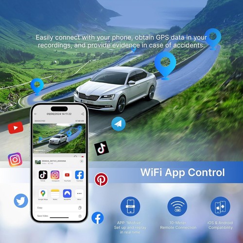 Miofive Dash Cam Front and Rear, 4K+2K Dual Camera for Cars, Includes a... - Picture 2 of 7